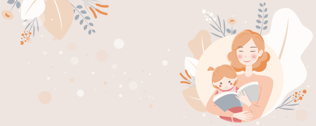 母亲节妈妈抱宝宝看书手绘插画海报素材