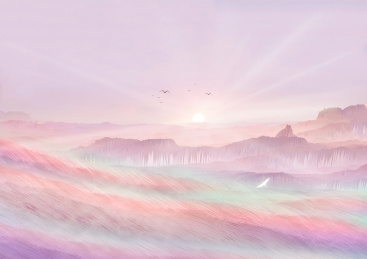 早晨森林里太阳从天边升起插画背景