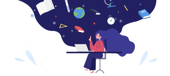 一个女孩站在电脑面板前