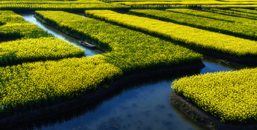 中国江苏泰州兴化垛田春天盛开的油菜花