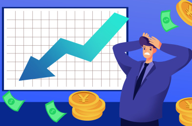 卡通男人抱头奔溃看股市下跌插画