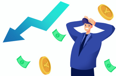 卡通男人抱头奔溃看股市下跌插画