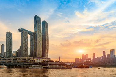 夏季中国重庆市中心建筑风光