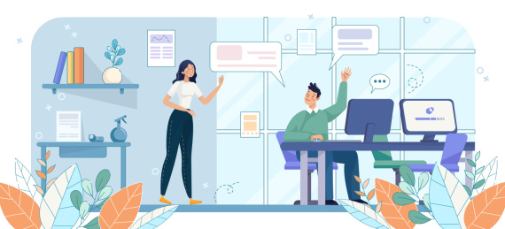 复工抗击疫情办公商务员工人物对话插图