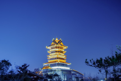 中国山东省临沂市初春祊河夜景风光