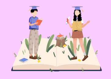 学生学习教育读书卡通插画