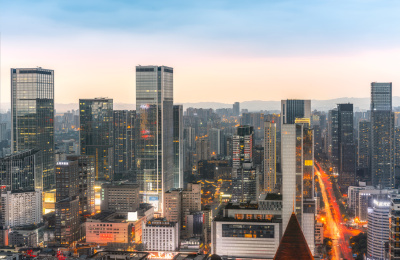 四川省成都市东大街CBD周边现代建筑夜景