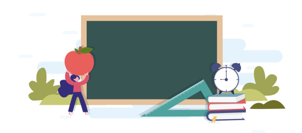 一个女孩拿着铅笔站在学校地球书本前面