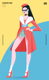 戴着墨镜叉腰的时尚女孩