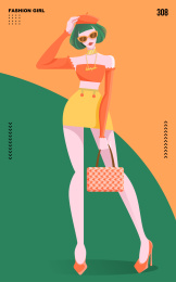 戴着墨镜摸头的时尚女孩