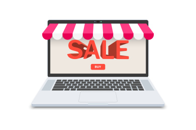 在线购物和网购概念，笔记本电脑上的英文