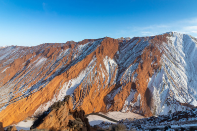 中国新疆伊犁州奎屯市安集海大峡谷的雪景