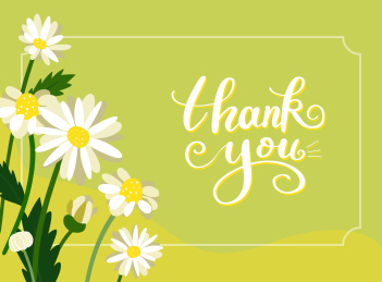 清新手绘小雏菊插画手写体英文感谢背景