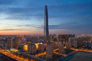 天津滨海新区夜景航拍