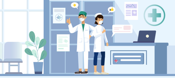 医生护士医院室内矢量插图