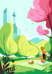 花季少女在公园欣赏春天的美景