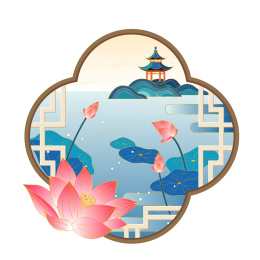 中国风古典窗户与江南庭院夏季荷花开