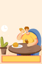 卡通手绘胖子吃汉堡插画