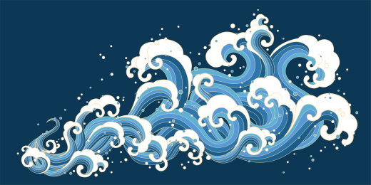 浮世绘风汹涌海浪插画