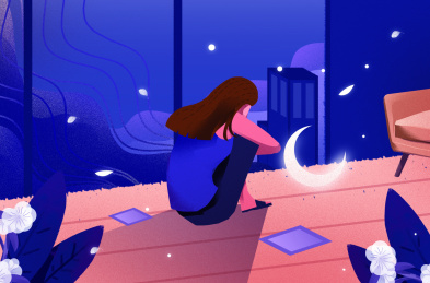  卡通手绘世界自闭日女子孤独抱膝坐插画