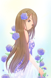 身上点缀鲜花的女孩回眸一笑，少女与花插画