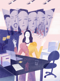 职场办公桌前工作中的情绪控制插画插图