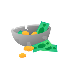 一个破碗装着钱矢量插画