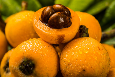 切开露出枇杷核的新鲜枇杷