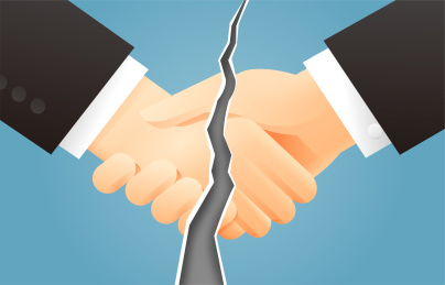 被撕开的握手合作矢量插画