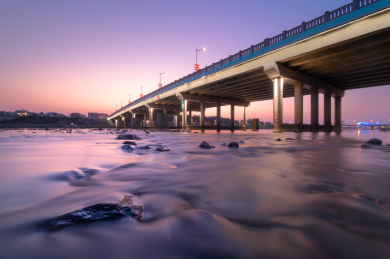 浙江金华丹溪大桥日落