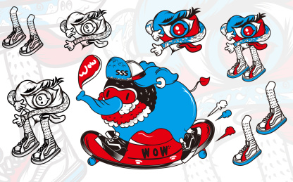 大象滑板潮流插画插图