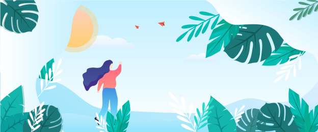   扁平渐变风格美女在户外玩耍矢量插画