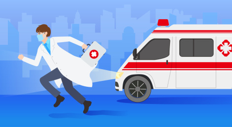 夜晚-抢救的医生和救护车