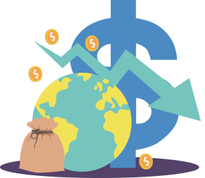 全球爆发影响经济下滑插画