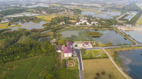 航拍江苏溧阳市社渚镇前宋水库湿地风光