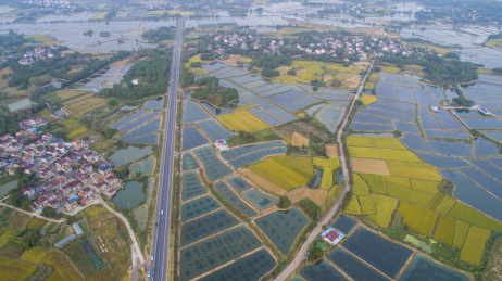 航拍江苏溧阳市社渚镇田园风光