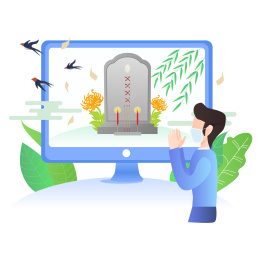 清明网上扫墓祭祀矢量图