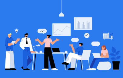 在办公室里讨论问题的男人女人