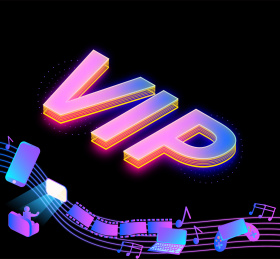 VIP内容付费观看标识放在黑色背景插画