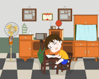 80后回忆夏天小朋友屋内写作业