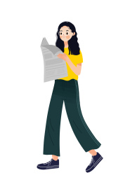 正在看报纸学习的女孩