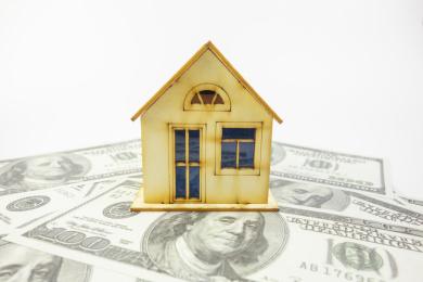 白色背景中的美金和房子