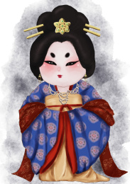 水彩手绘风古风唐朝娃娃