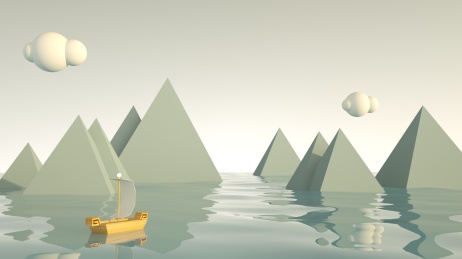 小船出海卡通三维风景
