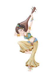 敦煌风飞天仙女反弹琵琶 国风仕女插画