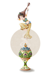 微观场景之香炉飞天仙女图 国风插画