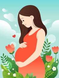 花丛中一个孕妇摸着肚子
