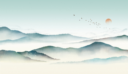 绿色传统东方水墨画 中国风水墨画 