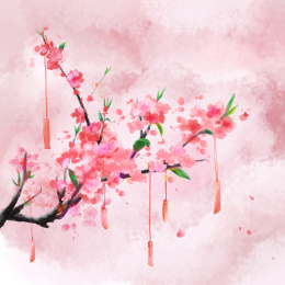 挂满心愿条的桃花树