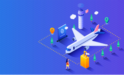 2.5d机场矢量元素背景，飞机旅行背景